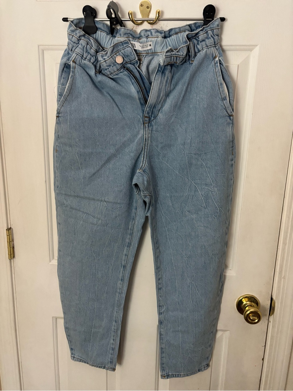 Zara Light Blue High-Rise Paperbag Jeans